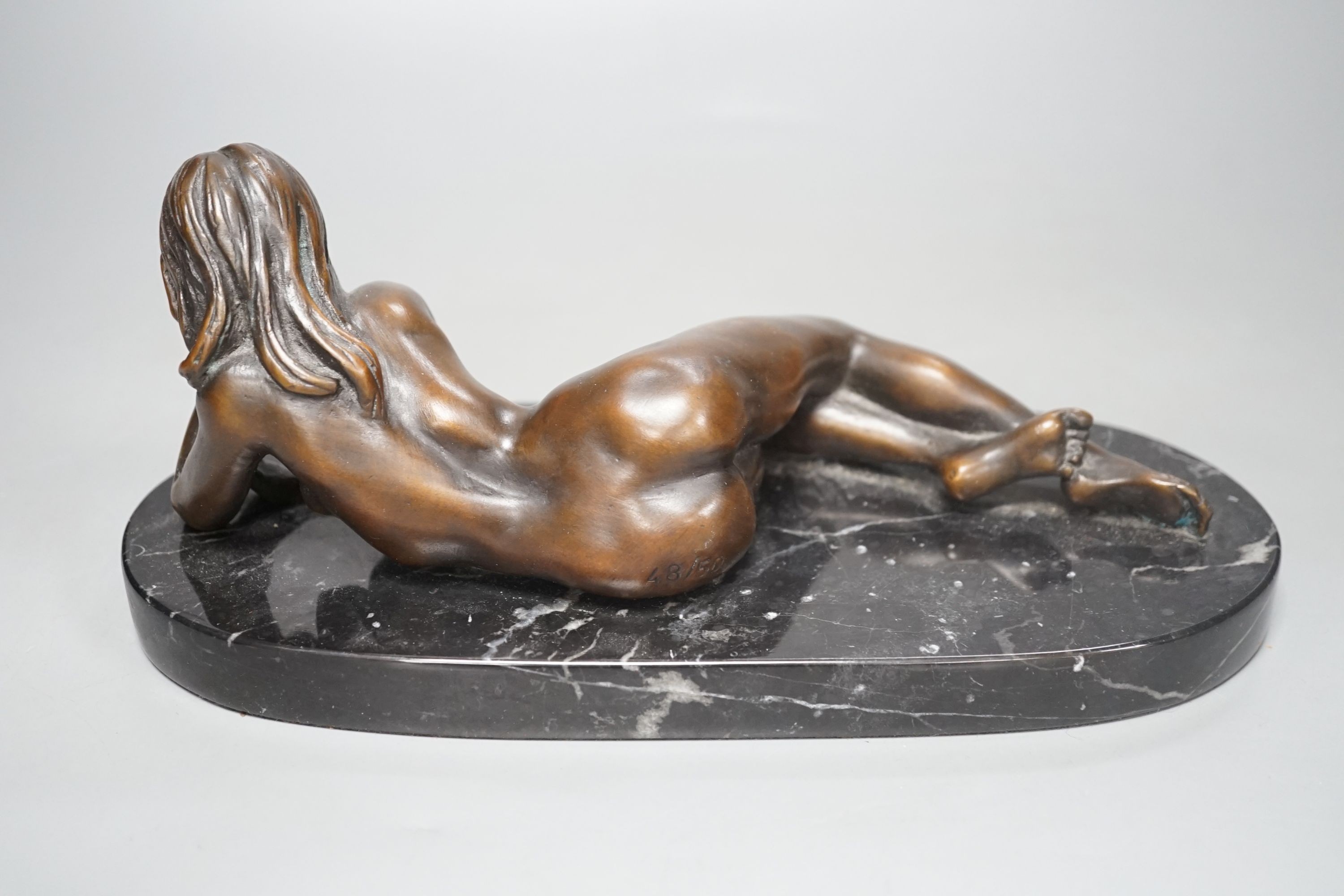 Bronze reclining nude by Ronald Cameron - 26cm long